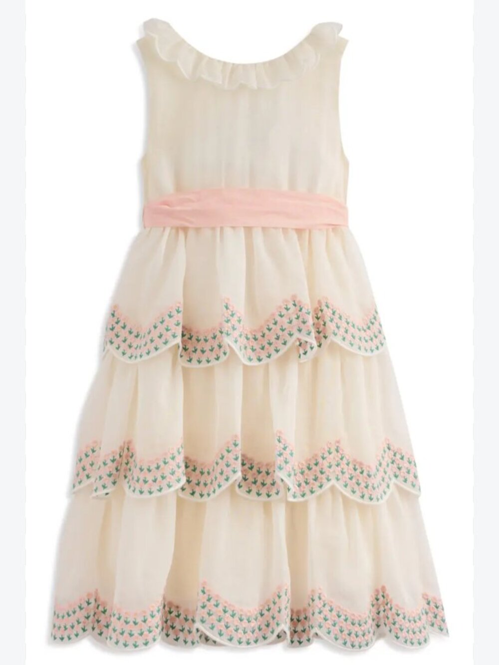 🌟 MINI BODEN 🌟 GIRL'S TIERED ORGANZA FLORAL EMBROIDERED DRESS IVORY 9 - 10 Y
